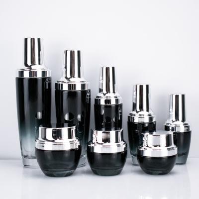 China Wholesale Cosmetic Packaging 20g 30g 50g 20ml 30ml 50ml 100ml 120ml Black Cosmetic Lotion Glass Jars And Bottles for sale