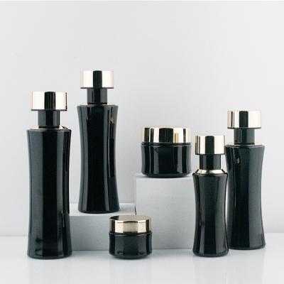 China 20g 50g 40ml 100ml 120ml 150ml Black Cosmetic Lotion Cream Skin Care Set Glass Bottle for sale