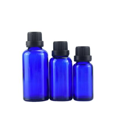 China Best Seller Blue 15ml 20ml 30ml Safety Cover Essential Oil Bottle Screw Cap Personal Care Oil Glass Bottle Factory Manufacturer for sale