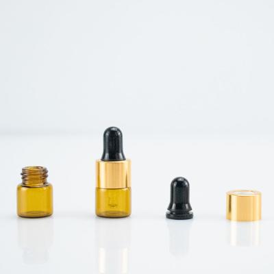 China Warehouse 1ml cosmetic dropper glass bottle with 1ml mini cosmetic amber dropper essential oil for sale