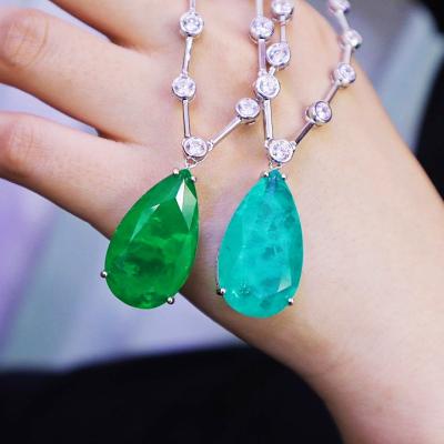 China Vintage Simple Design Pear Cut Emerald Necklace 925 Sterling Silver Blue Paraiba Tourmaline Pendant Necklace for Women Jewelry for sale