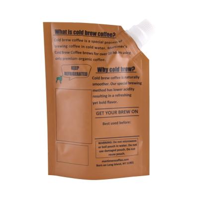 China Recyclable Unique Packaging For Drinks Cold Brew Coffee Packaging Liquid Coffee Drinks Spout Pouches for sale