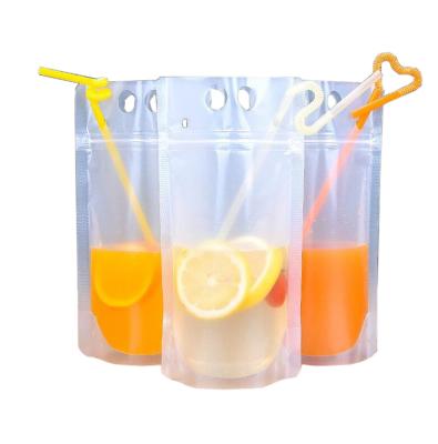 China Disposable Drink Pouches with Straw Smoothie Bags Juice Pouches , Heavy Duty Hand Held Translucent Resealable Ice Drink Pouches Bag for sale