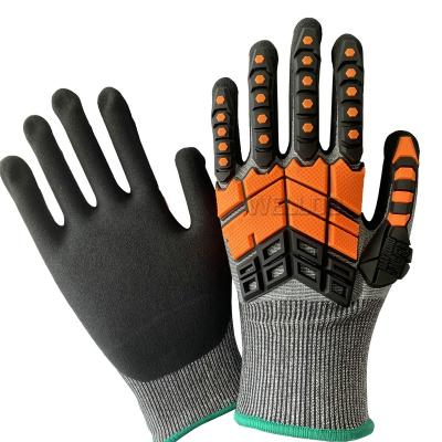 China EN388 Impact Protection Anti Impact TPR Knuckle Protection PU Coated Cut Resistant Safety Work Gloves for sale