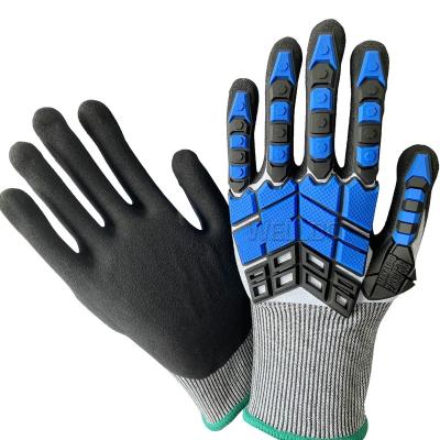 China Durable Anti Cut 5 Gloves Sandy Nitrile Palm EN388 TPR Impact Resistant Working Gloves for sale