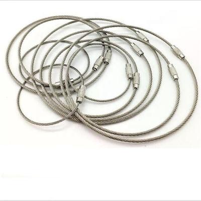 China 1.0mm 1.5mm Stainless Steel Wire Rope Keychain Cable Rope Key Ring for sale