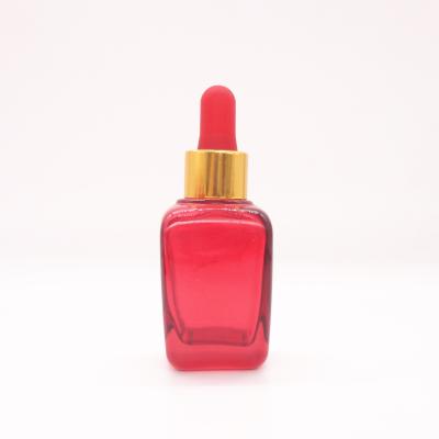 China Personal care 30ml red square glass dropper bottle eliquid perfume 30ml glass bottle with gold cap for sale