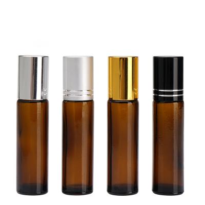 China Recycled Material Essential Oil Roll On Stainless Steel 10ml Rollerball Glass Bottles With Gold / Silver Cap for sale