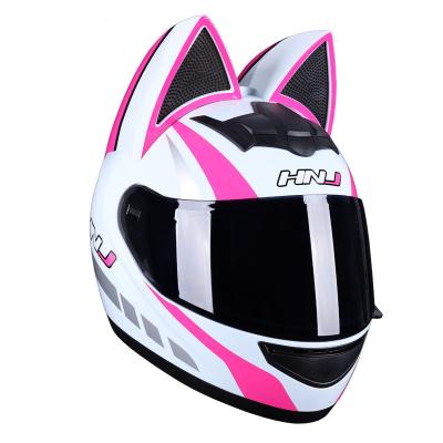 China Cool Cat Ears Electric Motorcycle Helmet Full Face Helmet Summer Men And Women Popular Personality Racing Couples Motorcycle Helmet for sale