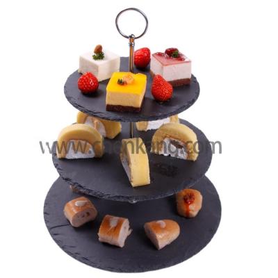 China Natural 3 Tier Slate Cake Stand Black Natural Cheese Board Serving Tray for sale