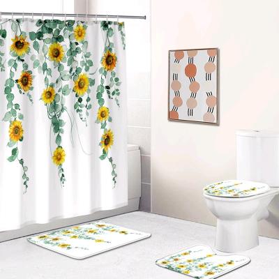 China Hot Selling4PCS Sustainable Shower Curtain Set With Non-slip Mat Durable Waterproof Bathroom Decor Toilet Lid Cover And Bath Set for sale