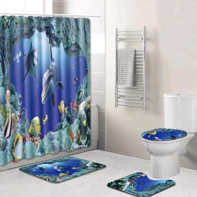 China New Amazon Viable Hot Sale 4 Pcs Shower Curtain Sets With Rugssize And Pattern Can Be Customized for sale