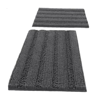 China Sustainable 2 Piece Bathroom Set Bathroom Rugs Non Slip Striped Thick Soft Chenille, Door Mat For Kitchen / Living Room for sale