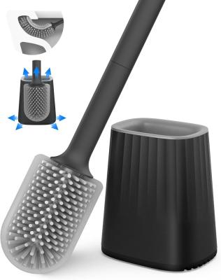 China Sustainable Toilet Brush, Silicone Toilet Brush with Holder Set, Deep Cleaning Dead Corner Loo Brush and Holder Quick Drying, Wall Mounted for sale