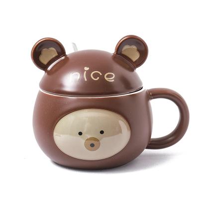 China Creative Cartoon Cartoon Embossed Bear Mug Office Couples Ceramic Coffee Mug for sale