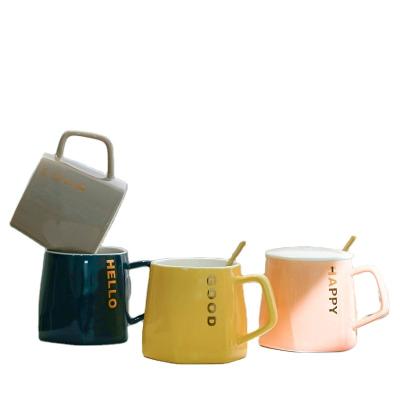 China Nordic Light Luxury Simple Creative English Ceramic Mug Morden Style Polygonal Coffee Mug Mug for sale