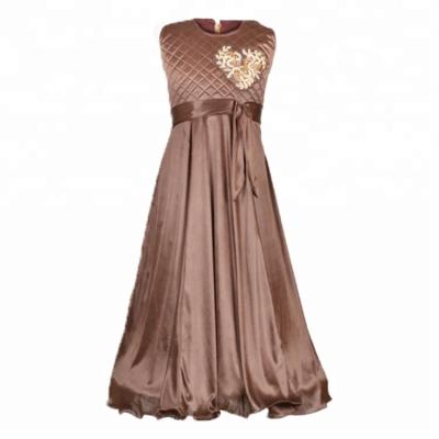 China Viable Girl's Satin Drawstring Embroidery Sleeveless Dress for sale