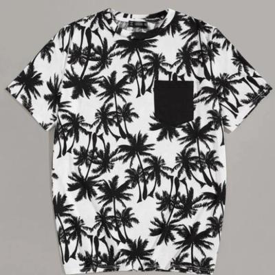 China Hot Sale Anti-pilling Pocket Patch High Quality Coconut Tree Printing Tee Hawaiian Men's Beach Shirts for sale