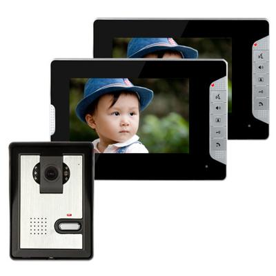 China NIGHT VISION Color Video Handsfree 7 Inch Wired Door Phone System with IR Night Version Camera 1 Night Vision Monitors 2 Doorbell Camera for sale