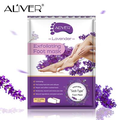 China 100% ALIVER Natural Herbal Foot Care Mask Wholesale Lavender Peeling Moisturizing Natural Exfoliating Foot Mask Whiten Nourish Mask for sale