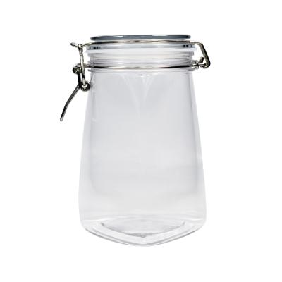 China 1200ml Food Special Shaped Clear 41oz PET Plastic Sealable Clip Top Leakproof Kilner Storage Container Jar for sale