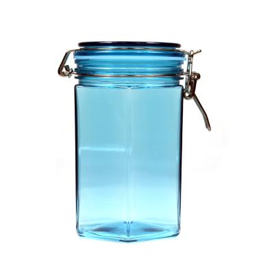 China 800ml PET Big Hexagon Empty Plastic Clip Kilner Storage Container Special Shaped Top Leakproof Food Jar for sale