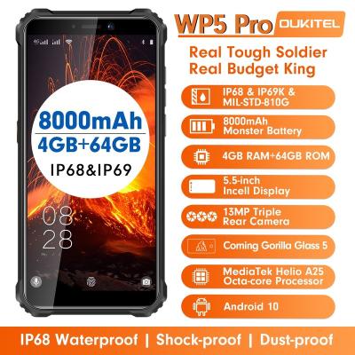 China Dual SIM Card Oukitel WP5 PRO 4GB+64GB Android 10.0 Smartphone With 4 Camera 8000mAh Battery Rugged Smart Mobile Cell Phone for sale