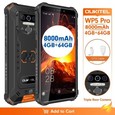 China Rugged Dual SIM Card Oukitel WP5 4+64GB Battery PRO 8000mAh Smart Mobile Phones for sale