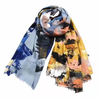 China 2021 Fall/Winter European American Women Fashion Soft Tassel Printed Polyester Shawl Muslim Scarf For Women for sale