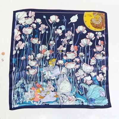 China 70*70 Flower Headscarf High Quality Luxury Soft Custom Square Scarves Silk Scarf For Women for sale