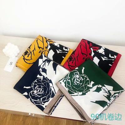 China European American high quality luxury soft custom silk abstract 90*90 square setting silk scarves scarf for women for sale