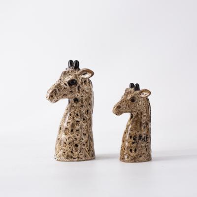 China Manual Grouting Mini Animal Vase Modern Style Furnace Chandelier Small Ceramic Deer Head Home Decoration Shape Vases For Sale for sale