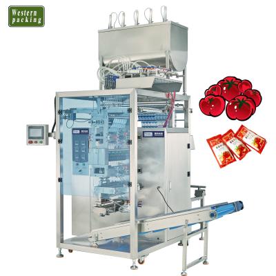 China Multi Lines Liquid Sachet Packing Machine , PLC Control System + Package Tomato Sauce Pouch /English Screen Packing Machine for sale