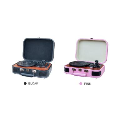 China Phone Function 5W Output Pink Color Vintage Suitcase Bluetooth Turntable Player Built In Speaker for sale