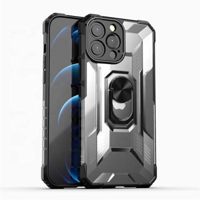 China New Latest Shockproof 2 in 1 Transparent TPU PC Hybrid Armor with Back Ring Kickstand Holder Cell Phone Cover Cases for iphone 13 pro max for sale