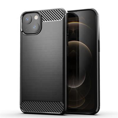 China Hot Selling Luxury Classic Shockproof Brushed Carbon Fiber TPU Protective Cell Phone Back Cover Soft Shockproof Case For iPhone 13 for sale