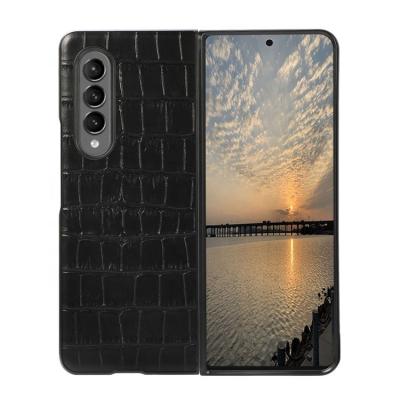 China Fashionable Hot Sale Crocodile Pattern Mobile Phone Back Cover Genuine Leather Anti-Slip Shockproof Case For Samsung Galaxy Z Fold 3 5G for sale