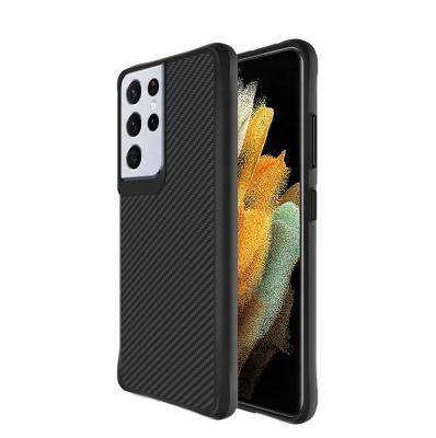 China New Fashionable Anti-drop Premium Carbon Fiber Pattern Shock Proof Hybrid Cell Phone Back Cover Case For Samsung Galaxy S21 Ultra 5G for sale