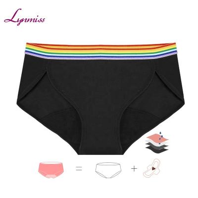 China LYNMISS Antibacterial Rainbow Mid-rise Split Women Plus Size Underwear 4 Layer Organic Leakproof Seamless Menstrual Panties For Period for sale