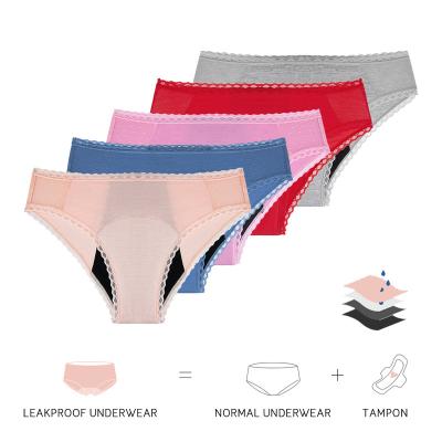 China LYNMISS New Antibacterial Cotton Fabric Solid Color Eco-friendly Period Panties For Women Bikini Leak Proof Menstrual Underwear for sale