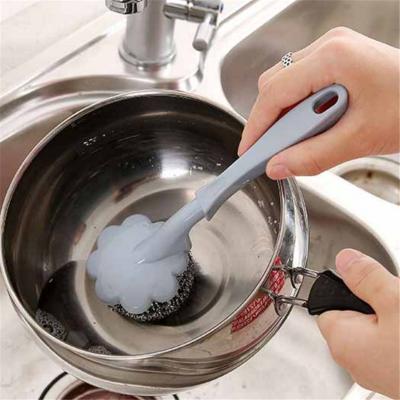 China Best Selling Sustainable Home Kitchen PP Stainless Steel Scrubber Brush Cleaning Scourer With Handle H1076 for sale