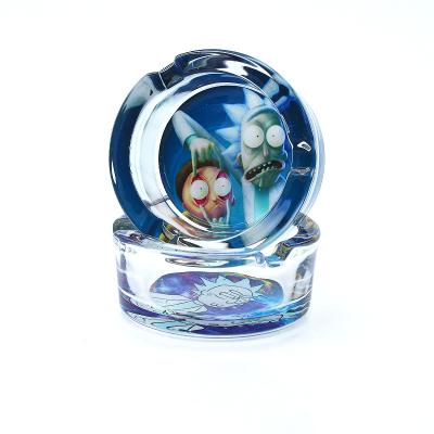 China Portable Wholesale Price Logo Glass Ashtray Ricky and Morty Crystal Glass Cigar Ashtray Custom Made for sale