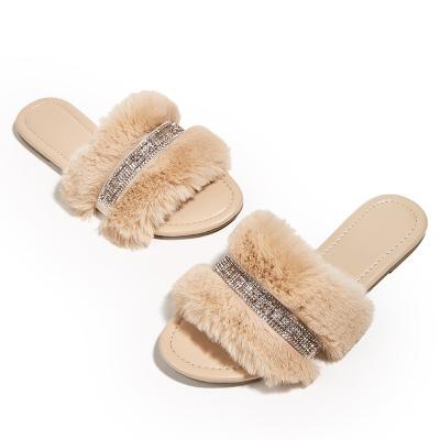 China Selling Girl Star Plush Clear Flat Unique Furry Crystal Light Weight Flat Super Light Women's Slippers Outdoor Light-Weight Shoe for sale