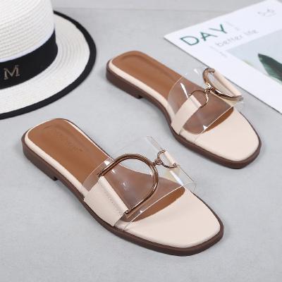 China European and American style sexy female sandals lightweight flat microfiber weave glue rubber unique glass slippers for sale