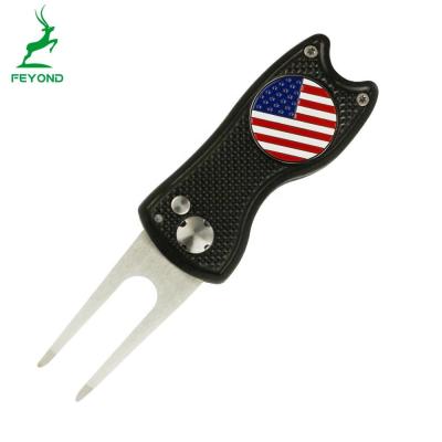 China Metal loose golf divot repair switchblade tool/ball marker, metal golf empty divot tool for sale