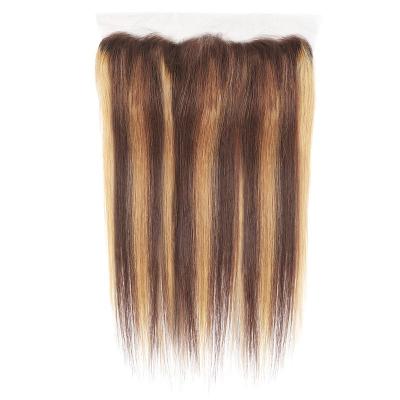 China Free Samples P4/27# Soft HD Virgin Peruvian Human Hair Straight Swiss Cuticle Cuticle Aligned 13*4 Transparent Lace Headband for sale