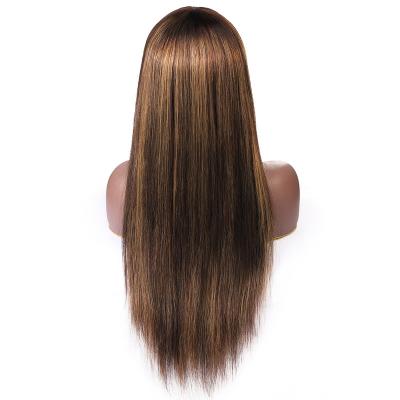 China Free Sample Long Wig Soft Women's Straight Machine Made Ginger Black Wig P4/27# Brazilian Hair Wigs With Bangs For Date for sale