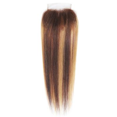 China Soft Cheap Piano Color p4/27 Highlighted Silky Straight Hair Dye Brazilian Human Hair Weave Bundles With 4x4 Lace Up Closure for sale