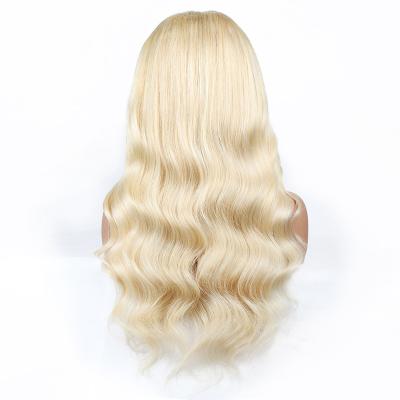 China Soft Virgin European remy human hair only HD lace wigs knots lace top wigs blonde color 613# body wave for sale