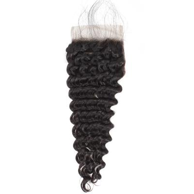 China Soft Pre Plucked 4x6 5x7 8x8 Good Quality Brazilian Deep Wave Human Hair Process 9a Lace Closure for sale